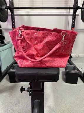 NWOT Croc-Embossed Pink Tote with Silver Hardware